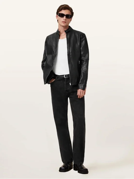 AllSaints Black Leather Slim Fit Bomber Jacket CORA LEATHER JACKET - Picture 3 of 11